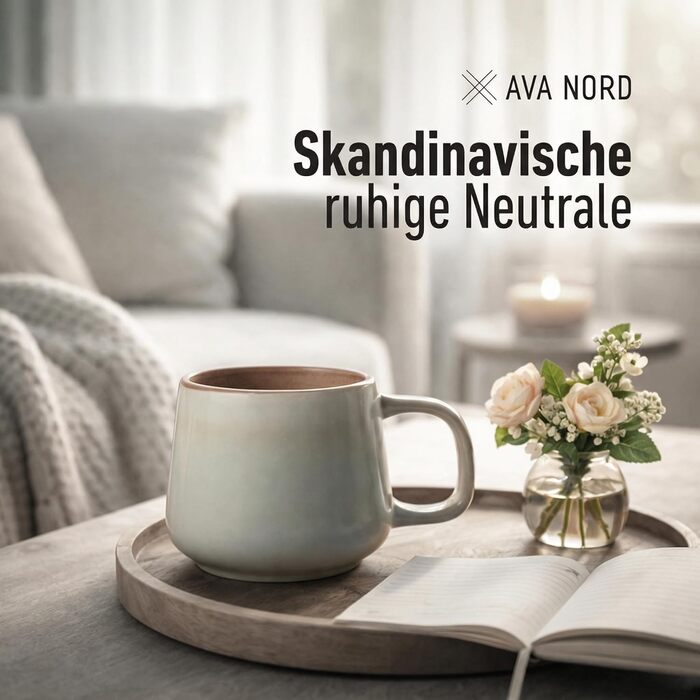 Набір керамічних кавових чашок 4 шт, 470 мл – чашки з фаянсу у скандинавському стилі – великі кавові чашки, чашки для чаю та напоїв – для кави та чаю – підходять для мікрохвильової печі та миття в посудомийній машині, сірий колір