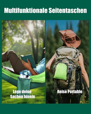 Гамак для кемпінгу Signstek, 270 x 140 см, вантажопідйомність 300 кг, ультралегкий нейлон, для відпочинку на природі, зелений