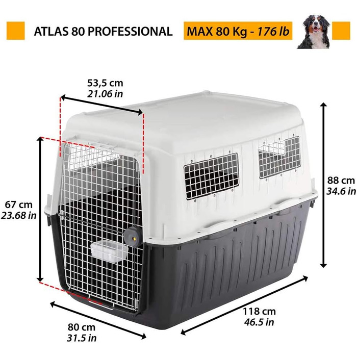 Транспортна переноска для собак Ferplast ATLAS 50, сіра, 55,5 x 81 x 59,5 см, для середніх собак