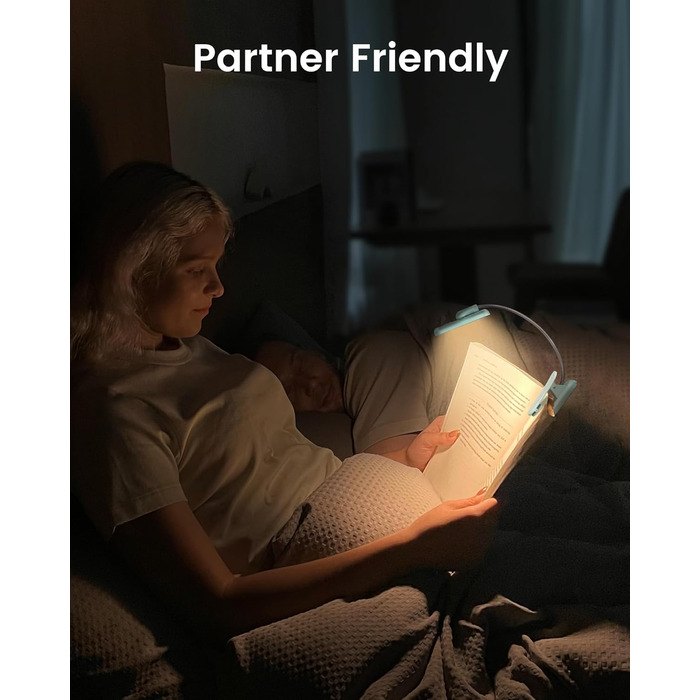 LED лампа для читання Glocusent з кріпленням на книгу, 22 світлодіоди, таймер, регулювання яскравості та кольору, акумулятор 1000 mAh (до 100 годин), для книголюбів, блакитна