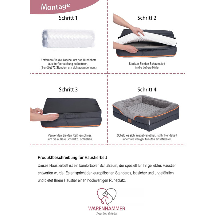 Ортопедичне собаче ліжко преміум-класу для середніх собак - XL, світло-сіре. Зручна петля, водовідштовхувальний вкладиш, м'яке, знімний чохол, 89 x 63 x 17 см