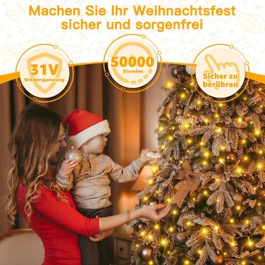 Ланцюжок прикрас Ollny з 200 LED, 60м, з пультом та таймером, IP44, тепле світло. Підходить для декору ялинки, вечірки, весілля, святкування.