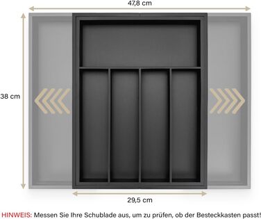 Органайзер для кухонних шухляд Besteckkasten #47 (глибина 47 см) з бамбука - чорний, висувний, для порядку в кухні