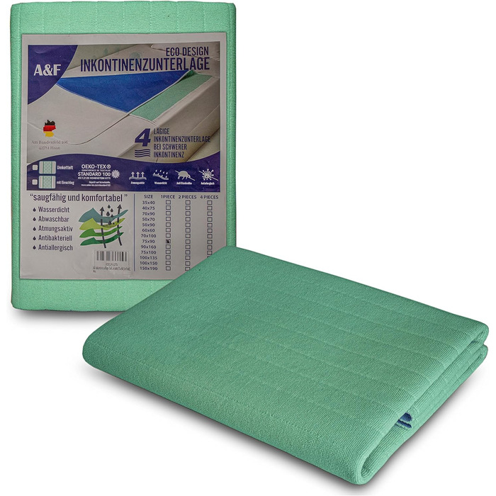 A&F Incontinence Pad 100x135 (Pack of 1) - 4 Layers - Up to 26280ml/m² Absorbency - Washable Patient Underpad - Washable Incontinence Pad - Mattress Cover Suitable for Adults Bed