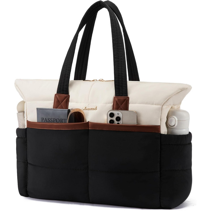 Сумка для ноутбука LOVEVOOK для жінок, 15.6 дюймів, чорно-бежево-коричнева