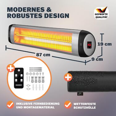 Інфрачервовий обігрівач MONZANA® MZH2501 з таймером, 2500W, 3 режими, 24 год, пульт ДУ, кут нахилу 90°, електричний, для тераси (сріблястий)
