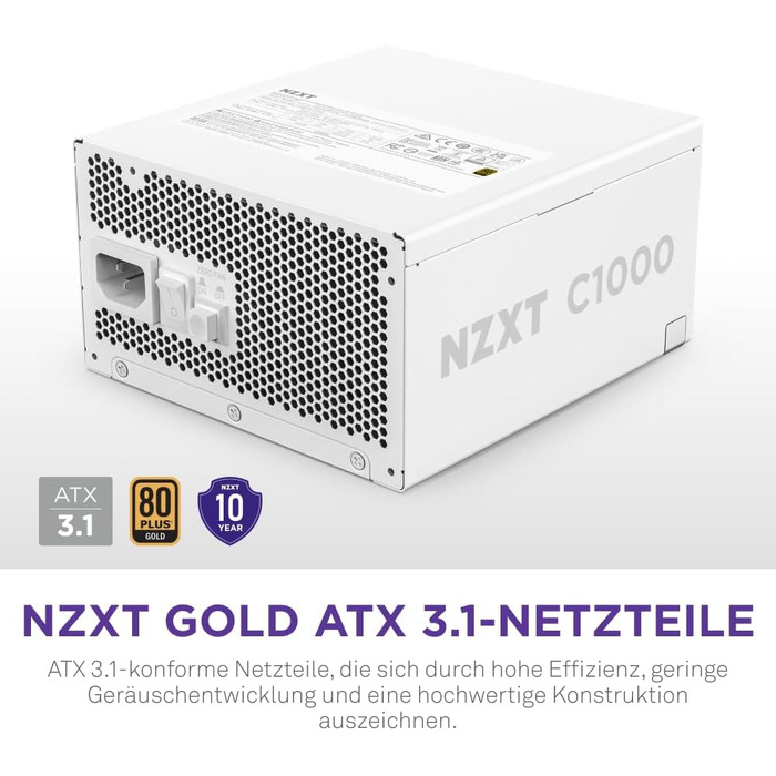 Блок живлення NZXT C850 Gold ATX 3.1, 1000W, 80 Plus Gold, повністю модульний, білий