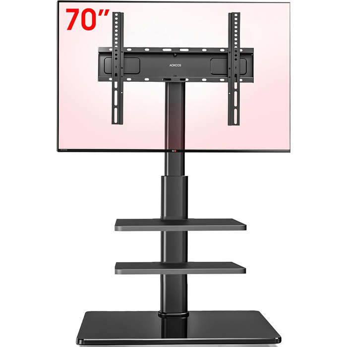 AOKCOS TV Stand for 32-70 inch Flat & Curved TVs - Adjustable Height, Swivel, Tilt, 3-Tier Shelves, VESA 400x400, up to 40kg (White/Black)