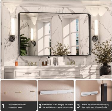 Дзеркало настінне Hasipu, 55x60 см, чорне, з глибоким рамочним дизайном для ванної кімнати, вітальні, коридору