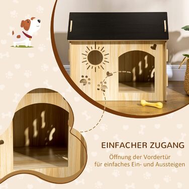 PawHut Wooden Dog House - Indoor Pet Shelter with Ventilation - MDF Oak & Black - 69x50x58.5 cm