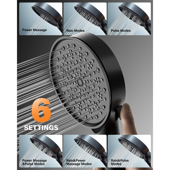 Фільтр для душу Cobbe з шлангом, душова лійка високого тиску з 6 режимами, економна душова лійка з шлангом, ручна лійка з фільтром від накипу для жорсткої води, хлору, чорна