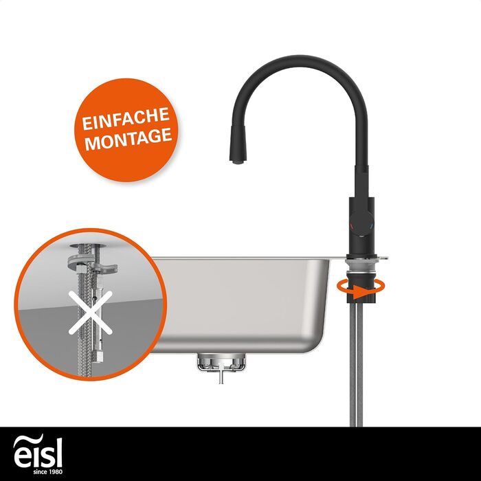 Кран кухонний гнучкий EISL Flexo з нержавіючої сталі/чорний, 360° обертання, Soft-Touch шланг, NI186FLNIB