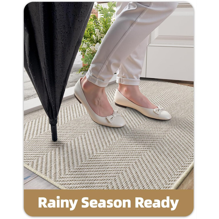 Килимок для дому COLOR&GEOMETRY Ultradünne Innentürmatte 43x76 см, машинного прання та антиковзаюча підлога, плоский килимок для приміщень, вбираючий килим для паркету, коридору (складений) (Білий, Бежевий, 61 x 91 см)