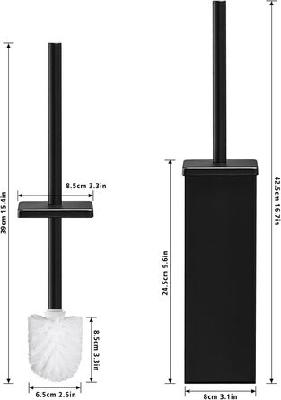 Набір для чищення унітазу FIISAYL: щітка та тримач з нержавіючої сталі (чорний, квадратний)