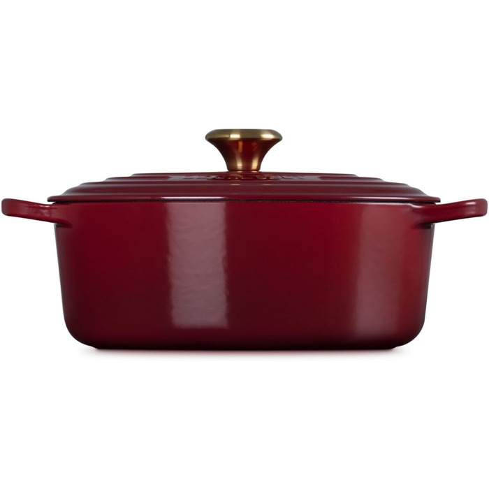 Чавунна овальна каструля Le Creuset Signature з кришкою, 27 см, 4,1 л, для всіх типів плит та індукції, колір Garnet (бордовий), 4,43 кг