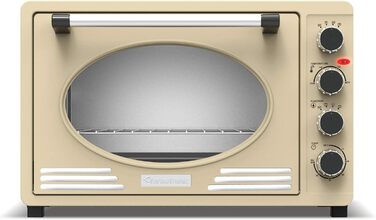 Міні-піч Turbotronic Retro 45л з конвекцією, 2000Вт, бежевий – електрична ретро духовка, гриль, піца-піч
