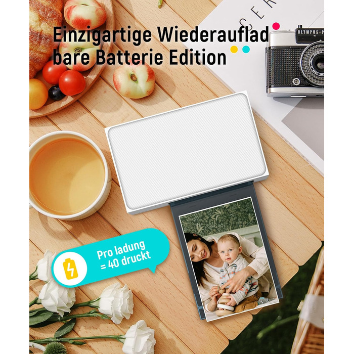 Портативний фотодрук для смартфонів Liene (10x15 см) + 2 пачки фотопаперу (20+80 аркушів), WiFi, сублімація, для iPhone/Android/PC, білий