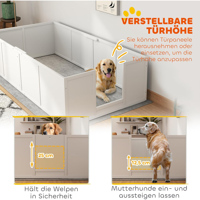 Кія для цуценят PawHut: вольєр-забіг для собак з регульованою дверцятами, білий, 196x96x48 см