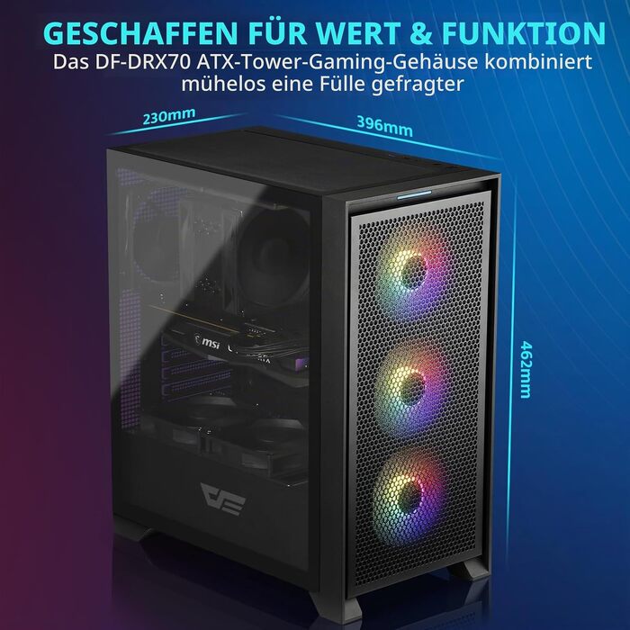 Ігровий корпус darkFlash DRX70 ATX Mid-Tower, 3x120мм RGB вентилятори, загартоване скло, Mesh-панель, чорний