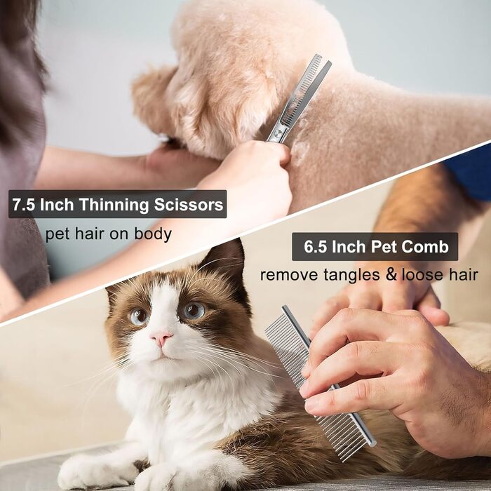 CIICII 10-in-1 Professional Dog Grooming Scissors Set with Round Tip - Pet Hair Trimmer for Dogs & Cats