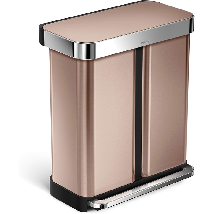 Simplehuman відро для сміття 45 л з педальним механізмом, з відділенням для пакетів, для кухні, з нержавіючої сталі, сірий кришка