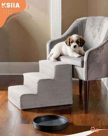 KSIIA Dog Stairs for Small Dogs 44cm High, Pet Stairs with Removable Washable Cover, Cat Stairs for Elderly Cats and Dogs, Non-Slip Dog Ramp Dog Stairs for Bed Sofa, Grey (3 steps (L45 x W38 x H33 cm))