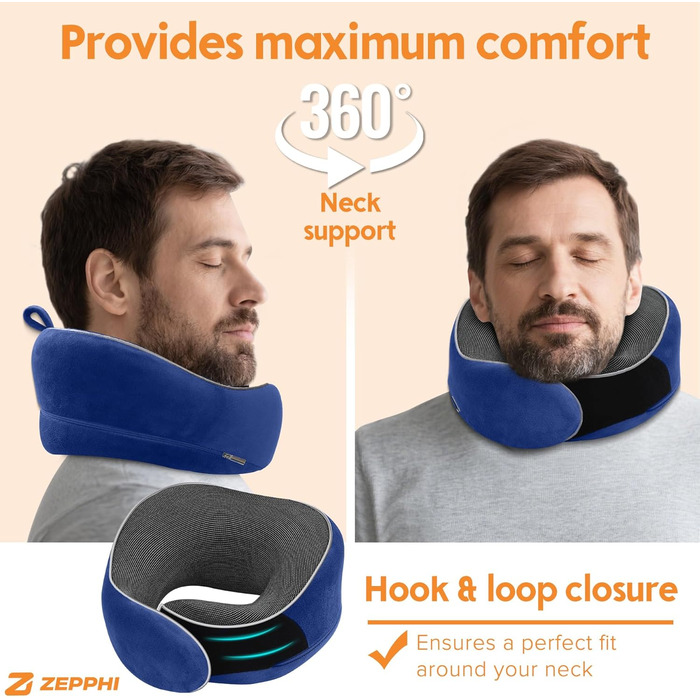 Подушка для шиї у літак, подушка для подорожей Memory Foam, подушка-вовчок для дорослих, ергономічна підтримка шиї з 3D-маскою для сну, навушниками, сумкою - ідеально для літака, авто, дому, офісу, блакитна подушка для сну