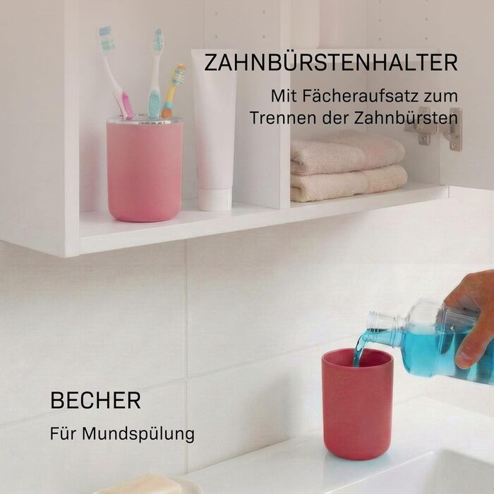 Набір аксесуарів для ванної кімнати 6 предметів, пластик, червоний: туалетний набір, кошик для сміття, стакан для зубних щіток, мильниця, дозатор для мила, декор