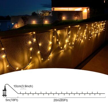 Ланцюжок прикрас LED 400 LED, тепле біле світло, для прикраси ялинки, кімнати, саду та вечірки, IP44, 8 режимів, таймер, 20 м