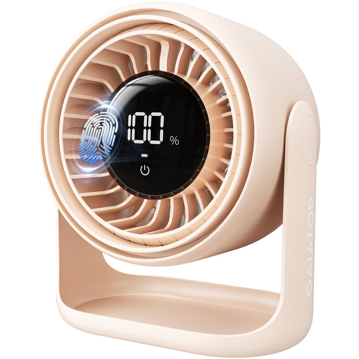 Настільний вентилятор Gaiatop з керуванням Touch, акумулятор 4000 mAh, 5 швидкостей, тихий міні-вентилятор з LED-дисплеєм, нахил 90°, зарядка через USB-C, для офісу, спальні, дому (Рожевий)