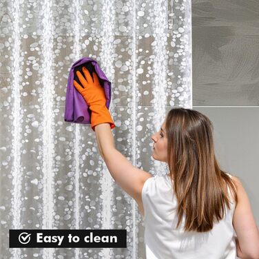 Штора для ванної MIULEE 180x180 см, прозора з 3D камінням, антигрибкова, з магнітами та кільцями (1 шт)