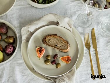 Igunga Stoneware Dinnerware Set - 12 Piece Set for 4 | Reactive Glaze Beige Tableware - Handcrafted Premium Quality