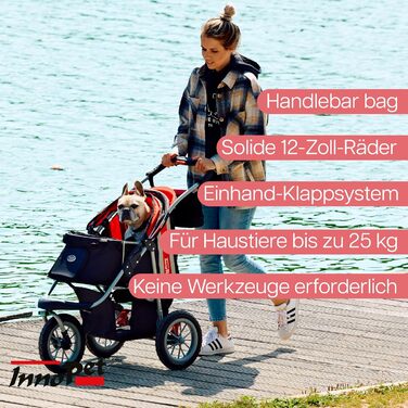 Візок для собак Innopet Comfort EFA Eco чорно-срібний – складний візок для собак та котів, для бездоріжжя та пляжу, колеса 30см, вантажопідйомність 25кг, перероблений нейлон