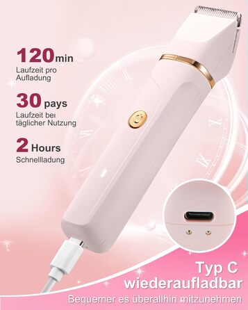 Електричний жіночий тример 3-в-1 для тіла та обличчя, водонепроникний, рожевий