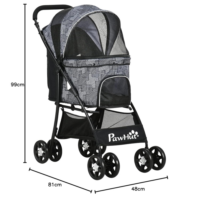Візок для собак PawHut, складний, з подушкою, для котів та собак, чорний, 600D Oxford