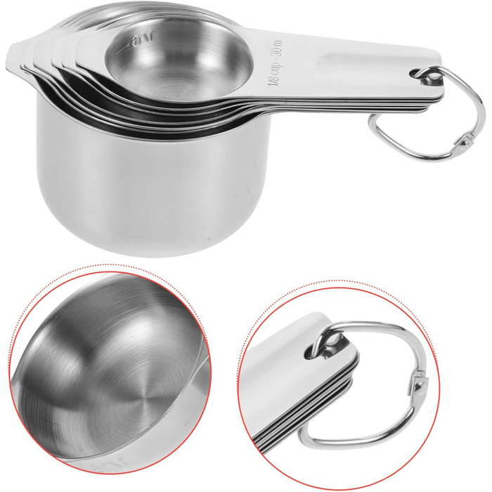 Cieeo 4-Piece Baking Tool Set: Measuring cups, spices, help, bowls, measurement, teaspoons, measuring spoons, bottle, simple cooking spoon, teacup measuring, cup for measuring, stainless steel, silver.