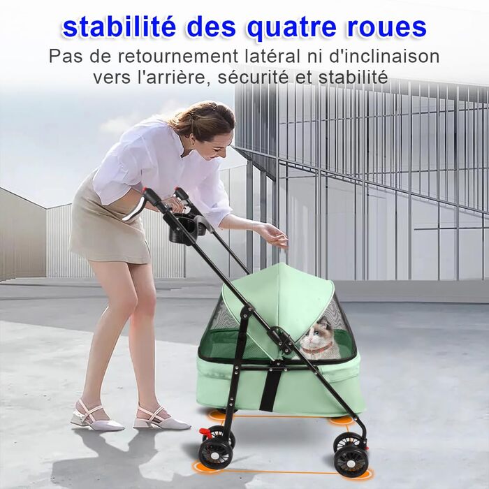 Дитяча коляска для собак та котів, складна, до 20 кг, зелена, з гальмами, великим кошиком та 3 вікнами