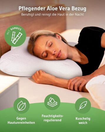 ACAMAR QuickDry Neck Pillow, Orthopedic Side Sleeper Pillow, Visco Head Pillow made of Memory Foam, Quick-Drying & Thermoregulating Cover, Cervical Spine Support Pillow & Anti-Snoring Pillow, Anthracite Thermic QuickDry Cover