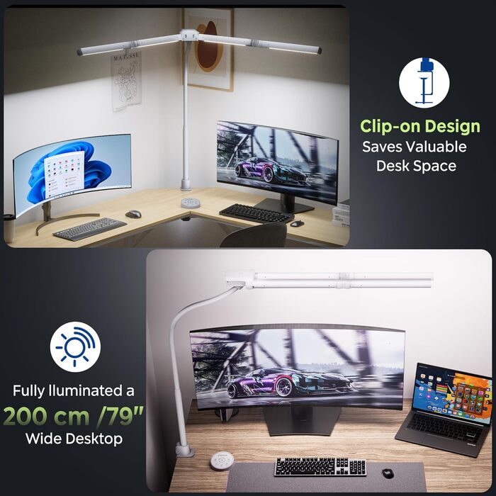 Лампа настільна EYOCEAN з 4 джерелами світла, 24W, 100см, денне світло, з пультом, регульована яскравість, для офісу та дому, захист очей, з шийним гнучким кріпленням