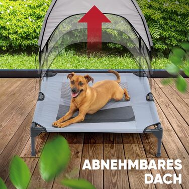 Підвищене ліжко для собак з дахом, для саду та вулиці, сірий колір, XL (122x91x23/114 см), 520084