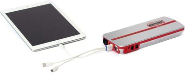 Портативний пусковий пристрій Dino KRAFTPAKET 12V-600A: для авто, мотоциклів та човнів. Підтримка різних типів акумуляторів (свинцево-кислотні, GEL, EFB, AGM). Ємність 66.6Wh, 18000mAh.