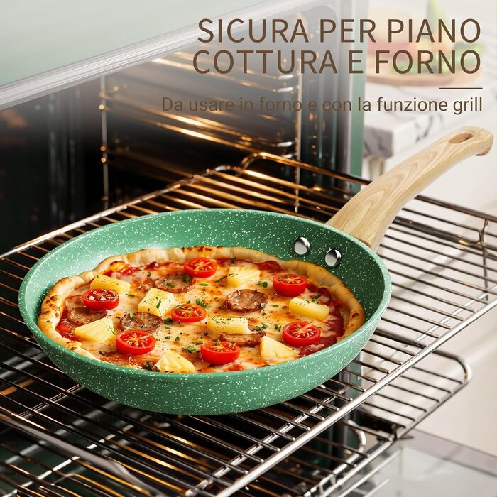 Набір сковорідок Innerwell з кришкою 3 шт. (20 см, 24 см, 28 см), індукційні сковороди з керамічним антипригарним покриттям, для професійного використання, сумісні з духовкою, без PFOA, придатні для миття в посудомийній машині, м'ятно-зелені