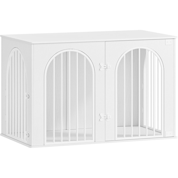 Hzuaneri Modern Dog Crate Furniture - Indoor Dog Kennel with 3 Doors & Tabletop - Durable White Dog Cage 108x64x76cm (DFC86013W)