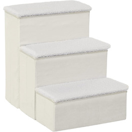 PawHut Pet Stairs Cat Stairs Dog Stairs Folding 3 Steps Pet Stairs with Storage for Cats and Dogs MDF White 40 x 54 x 48 cm