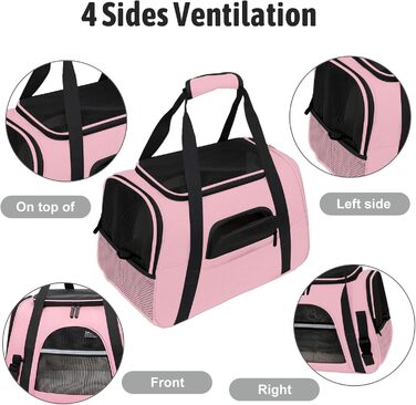Транспортна сумка для тварин з підстилкою з флісу, рожева. Підходить для котів та собак до 10 кг.