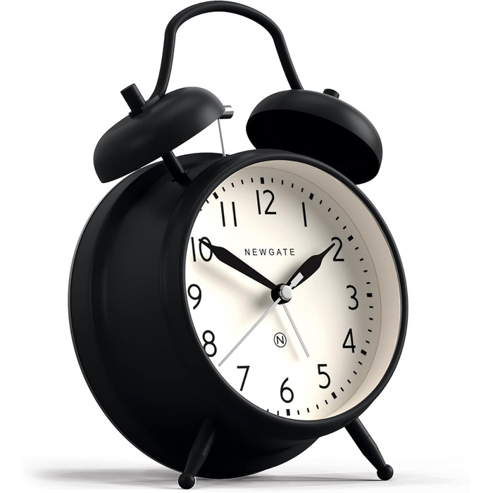 NEWGATE® Classic Double Bell Alarm Clock – The Covent Garden Metal Clock with modern dial, hammer and bell alarm… (Black)