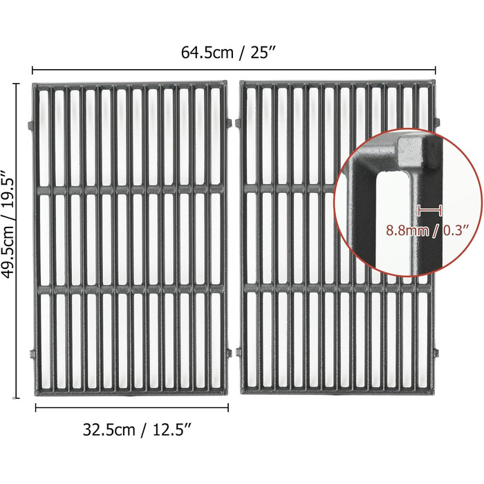 Решітка для гриля Weber Genesis 300 серії Onlyfire, емальований сталь, заміна 7524/7528, 49,5x32 см