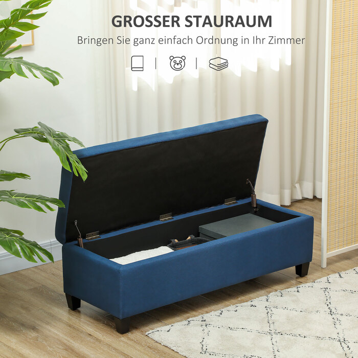 HOMCOM Storage Bench, Ottoman, Entryway Bench with Button Tufting, 125.1 cm x 48.9 cm x 41.3 cm, Blue
