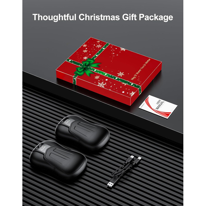 Електричні грілки для рук 2 шт. з акумулятором 10000mAh, подвійний нагрів, 5 температурних режимів, для активного відпочинку, кемпінгу та зими, чорного кольору