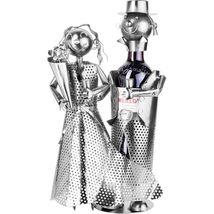 BRUBAKER Wine Holder Wedding Couple Metal Sculpture Gift with Gift Card
